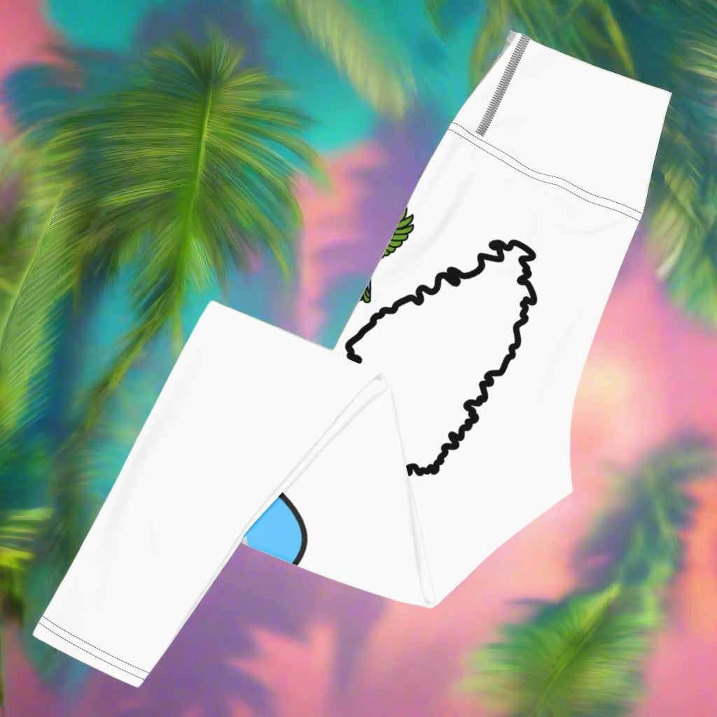 St Lucia Flag Leggings | White Printed Leggings | Fit Gyal Tings