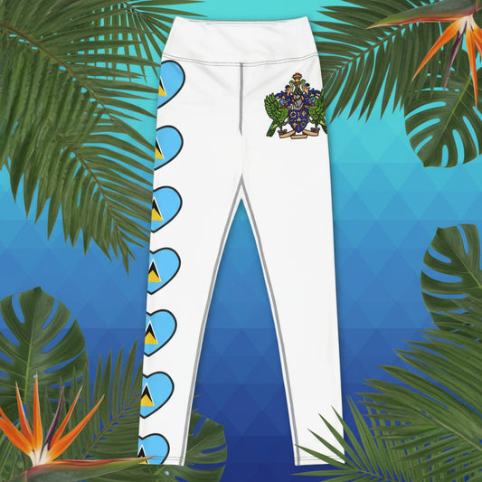 St Lucia Flag Leggings | White Printed Leggings | Fit Gyal Tings